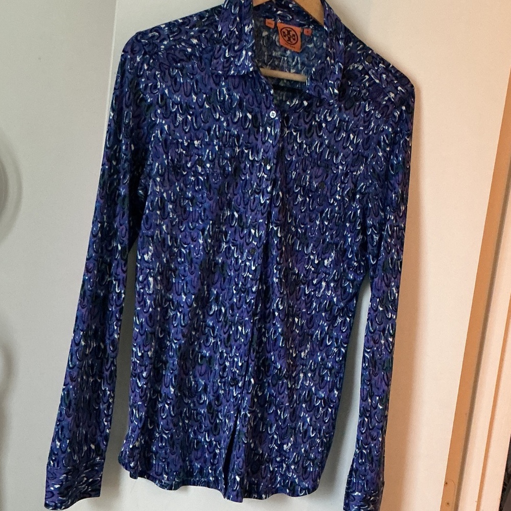 Blue Patterned Long Sleeve Shirt from TORY BURCH
